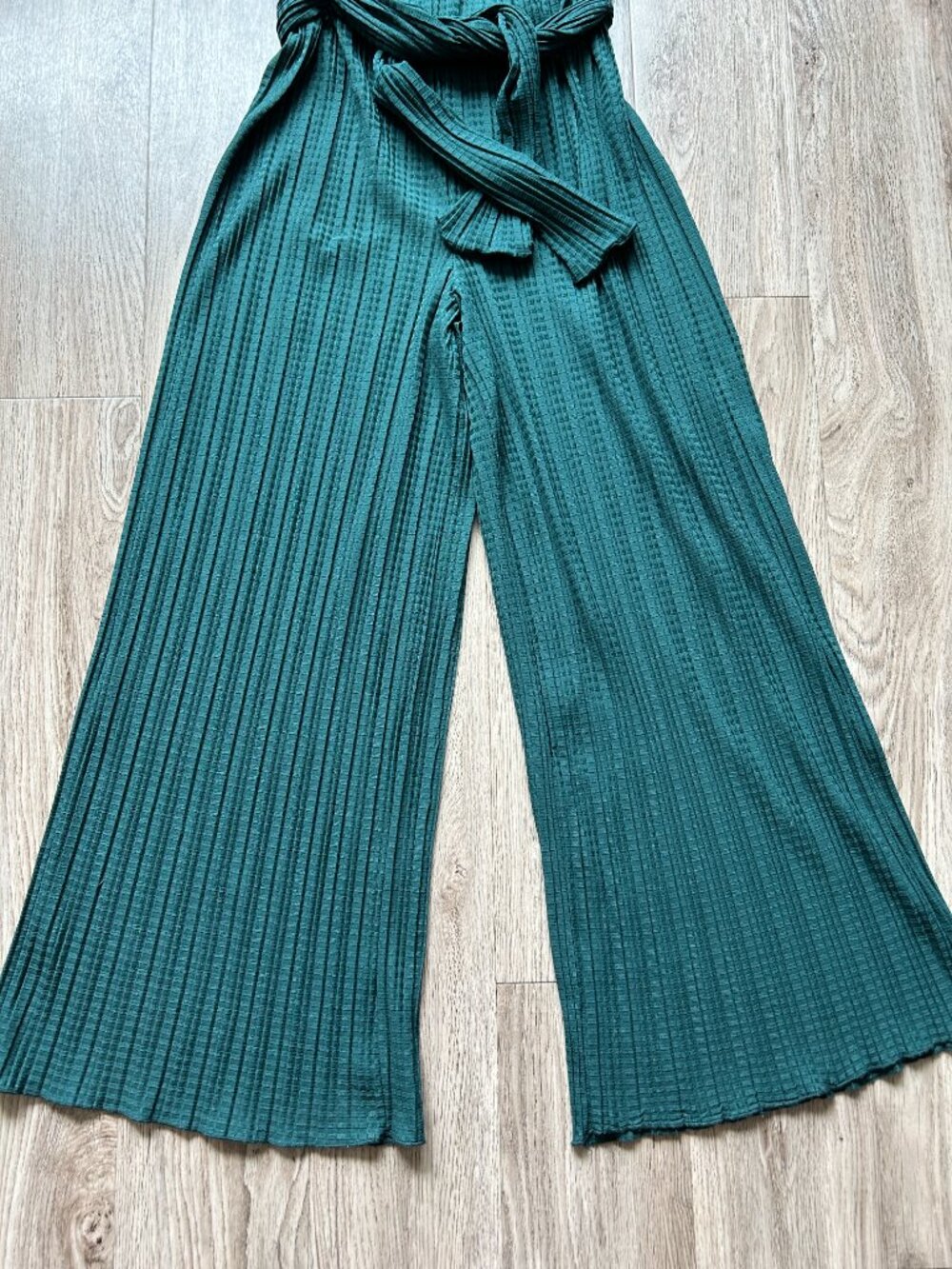 Zara Wide Leg Waffle Belted Forest Green Jumpsuit Size M - Picture 4 of 6